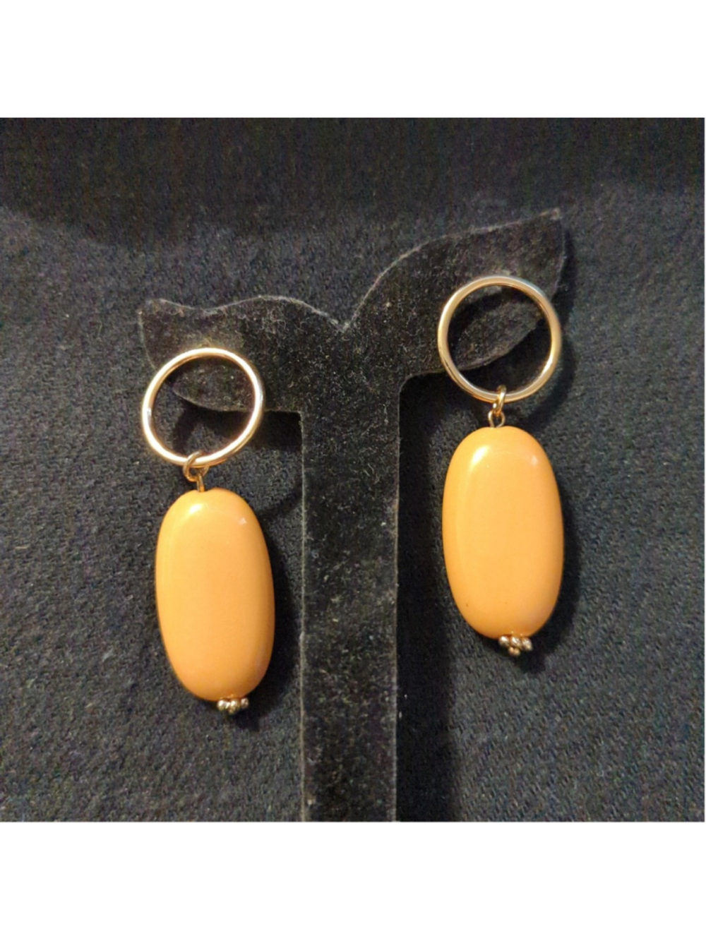 Gold Tone Yellow Beaded Circle Drop Statement Earrings